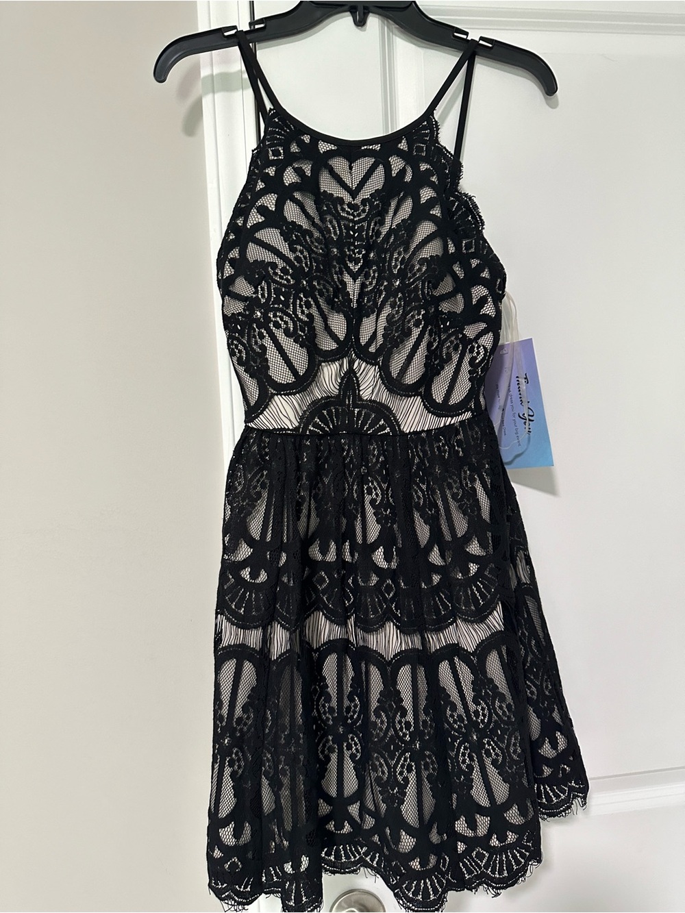 Black Lace Overlay Spaghetti-Strap Dress